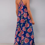 Abito Lungo Spallina Fiore - BLU - FE82